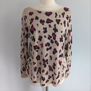 Women's Chico's Leopard Print Bateau Neck Sweater Tan Pink Black 2 Petite = 12